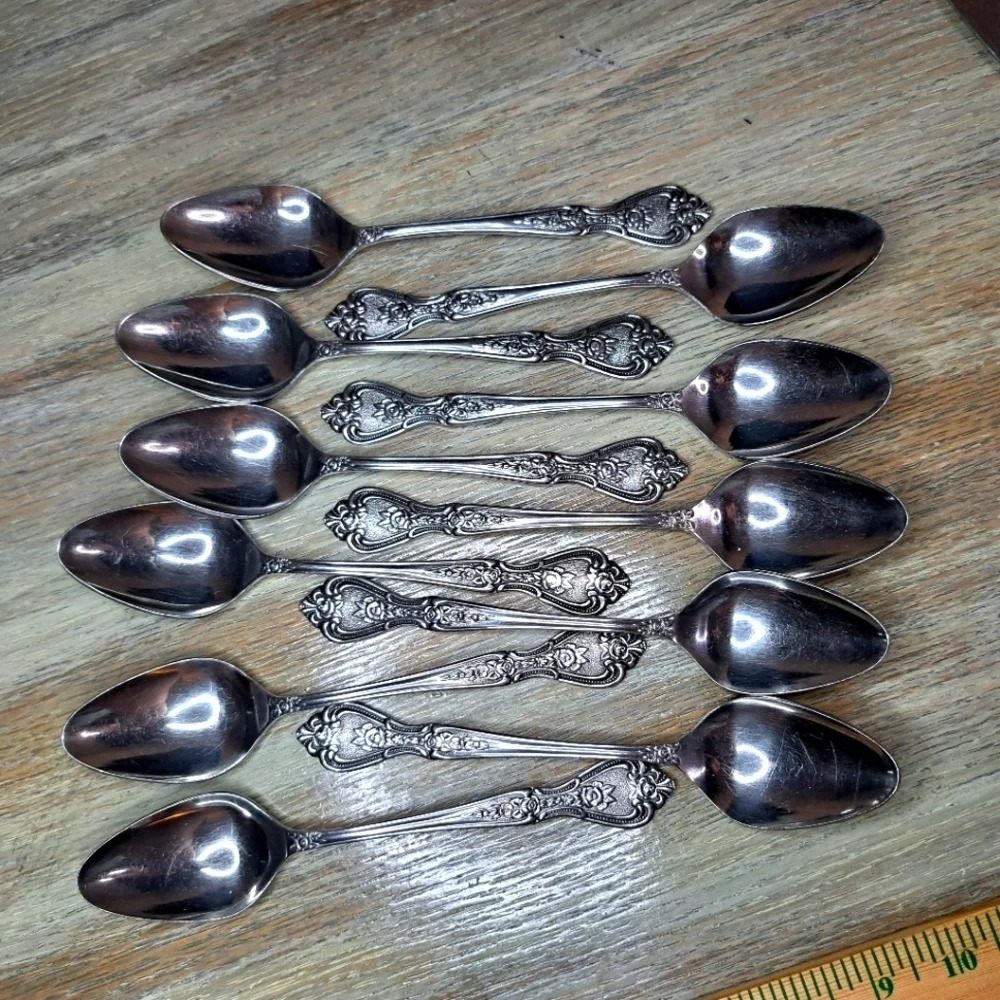 Normandy Japan Glossy Stainless Flatware floral textured Rose milgrain spoons